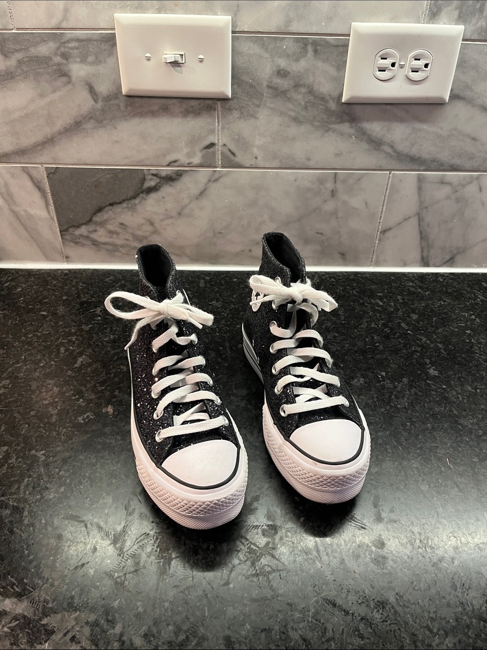 Kids Black High-Top Sneakers with White Toe - Classic Kids Shoes